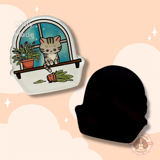 Tabby Cat on a Window Sill Acrylic Magnet with Epoxy Resin | Scratch-Free | Full Magnet Backing