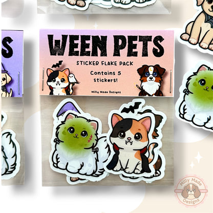 Ween Pets - Sticker Flake Pack | Water Resistant | 5 Halloween Mini Pet Die-Cut Stickers
