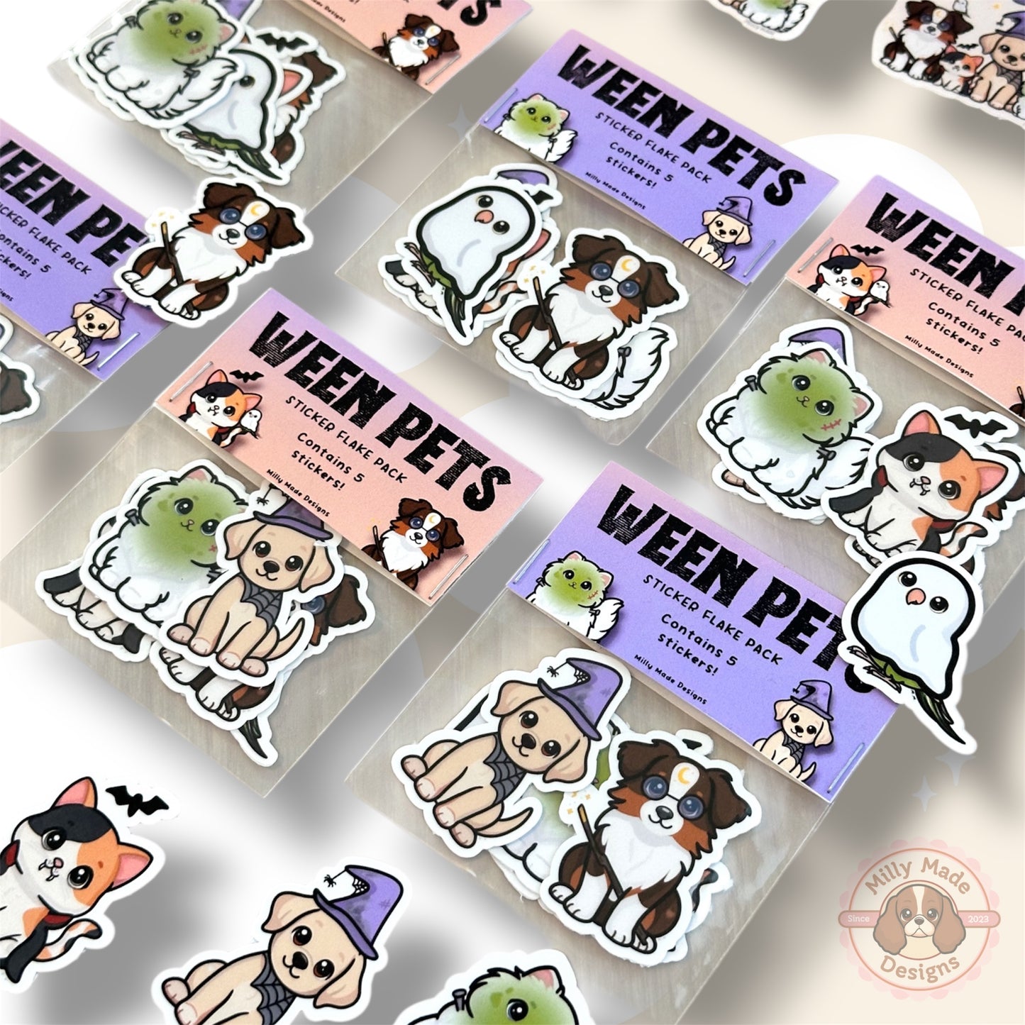 Ween Pets - Sticker Flake Pack | Water Resistant | 5 Halloween Mini Pet Die-Cut Stickers