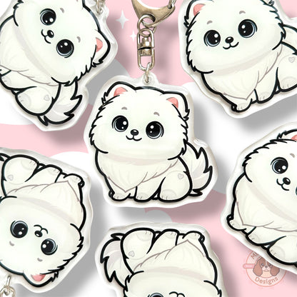 White Pomeranian Acrylic Dog Breed Keychain